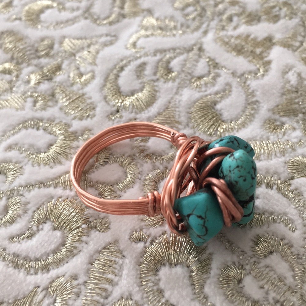 Copper Wire Wrapped Ring With Turquoise Beads - image 2
